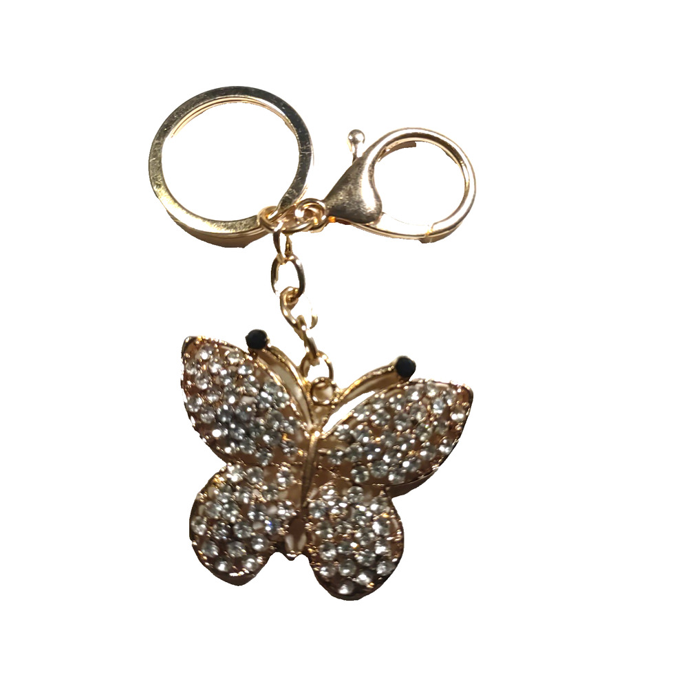 Butterfly Rhinestone Lattice Work Gold Tone Keychain Purse Hook